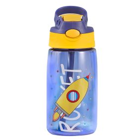 16.2Oz Leak-proof Kids Water Bottle with Straw Push Button Sport Water Bottle for Kids Crab Ship Jellyfish Rocket (Option: Rocket)
